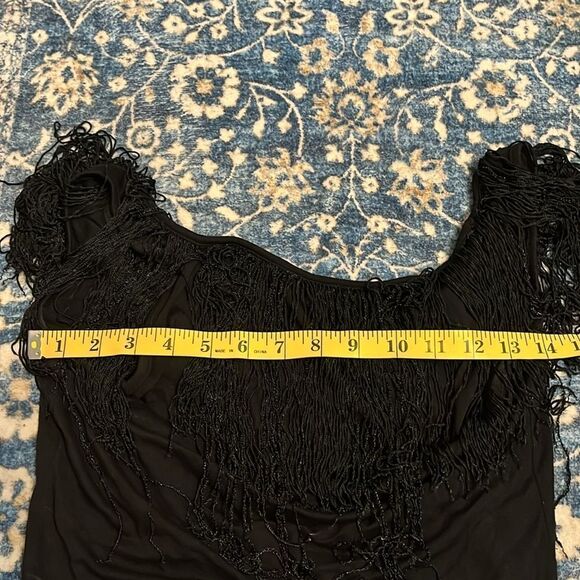 Bebe Black Fringe Boho Feminine Top Coachella Event Party - Picture 6 of 10